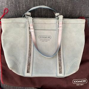 Vintage Coach 8B31 Mint Suede Beaded Tote Bag Tiffany blue interior Dust Bag Inc